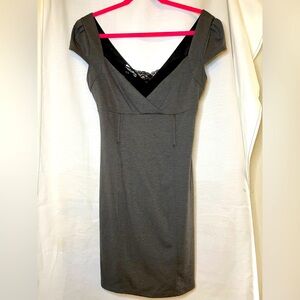 NWOT Charlotte Russe Gray Knit Mini Dress with Black Lace Accent V-Neck Size S
